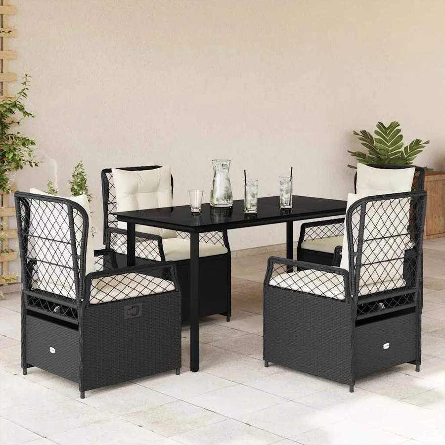 Ensemble à manger de jardin coussins 5pcs Noir Résine tressée