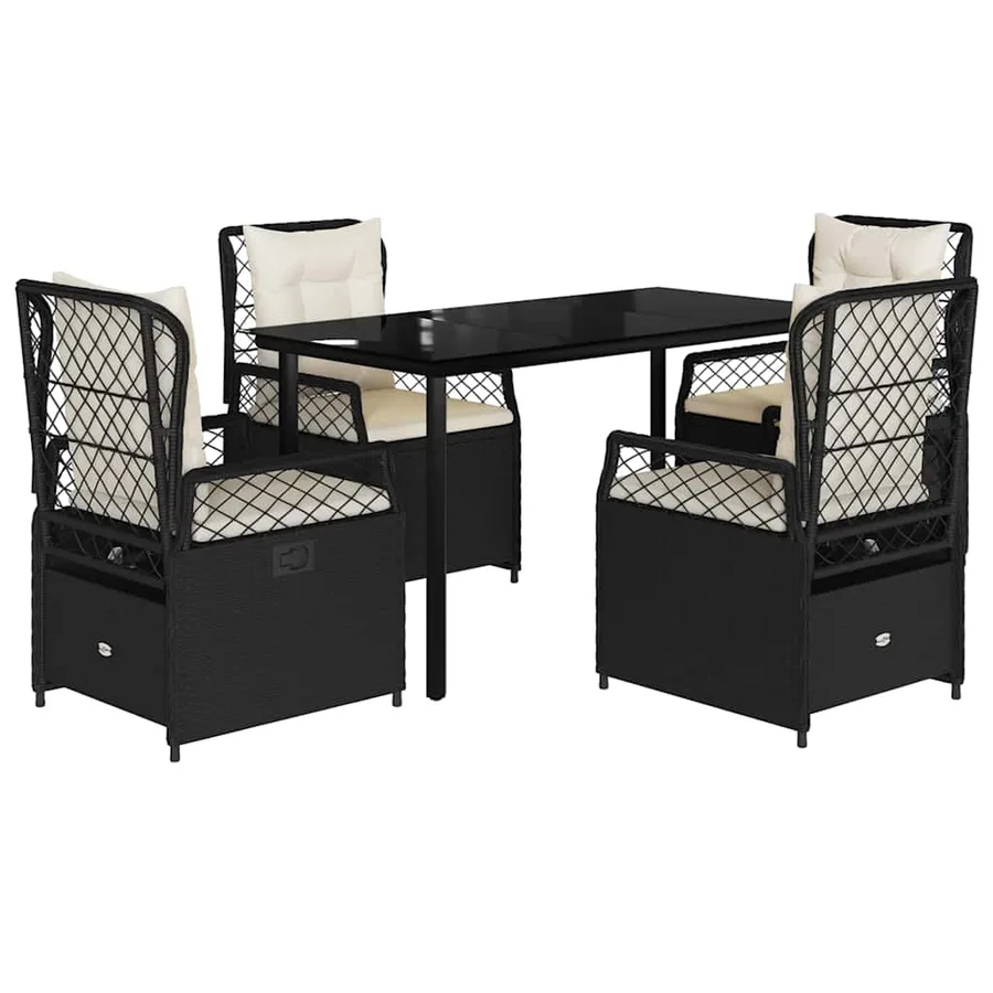 Ensemble à manger de jardin coussins 5pcs Noir Résine tressée - 2