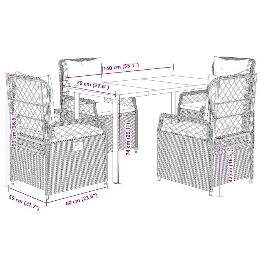 Ensemble à manger de jardin coussins 5pcs Noir Résine tressée - 8