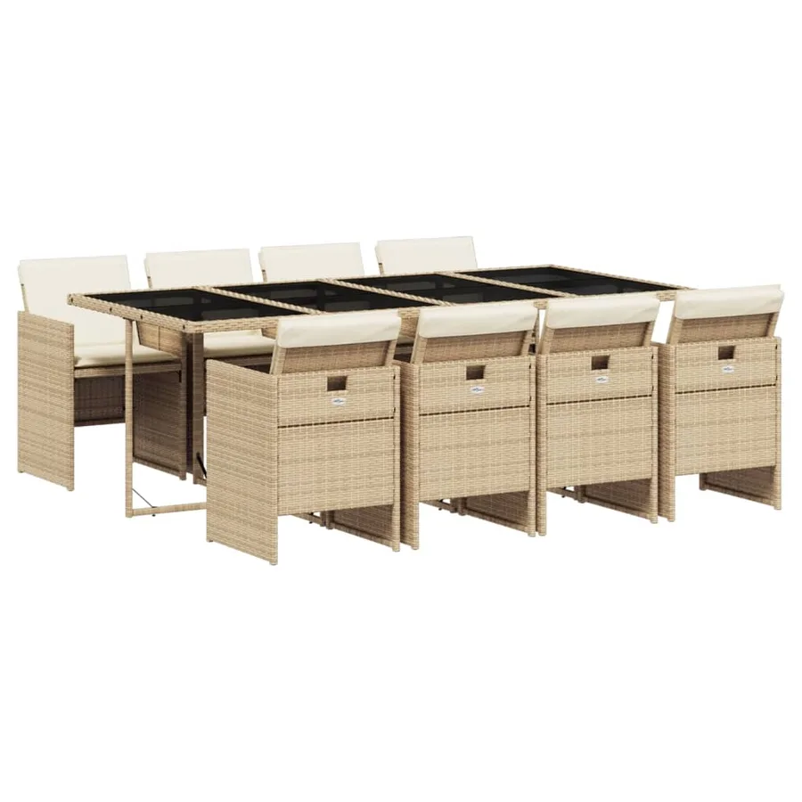 Ensemble à manger de jardin et coussins 9 pcs beige Poly rotin - 2