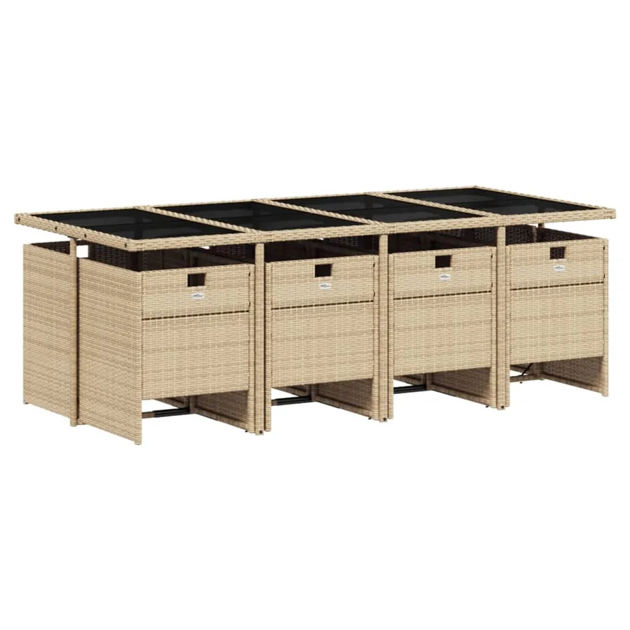 Ensemble à manger de jardin et coussins 9 pcs beige Poly rotin - 3