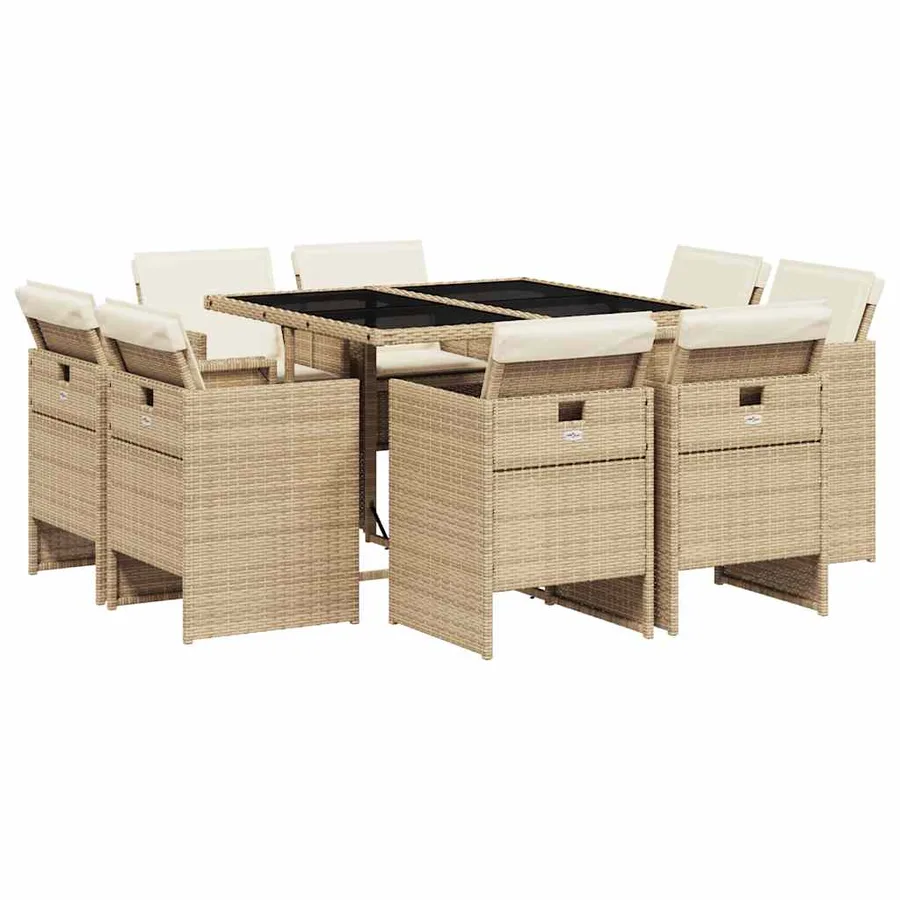 Ensemble à manger de jardin et coussins 9 pcs beige Poly rotin - 2
