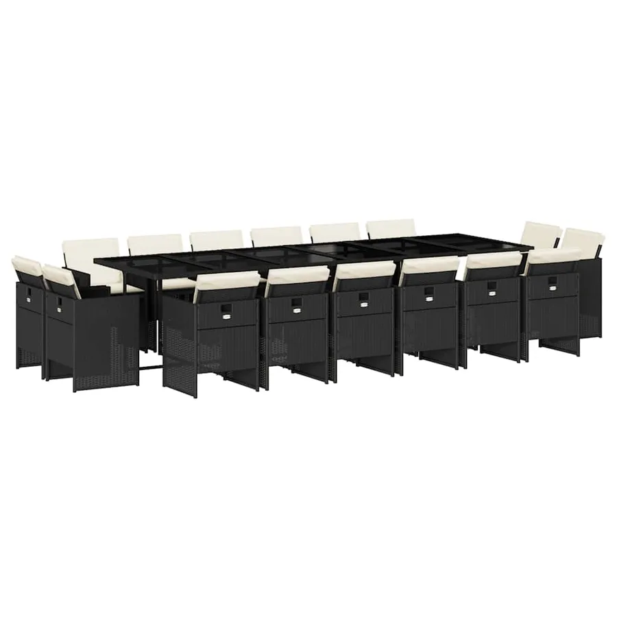 Ensemble à manger de jardin 17 pcs coussins noir résine tressée - 2