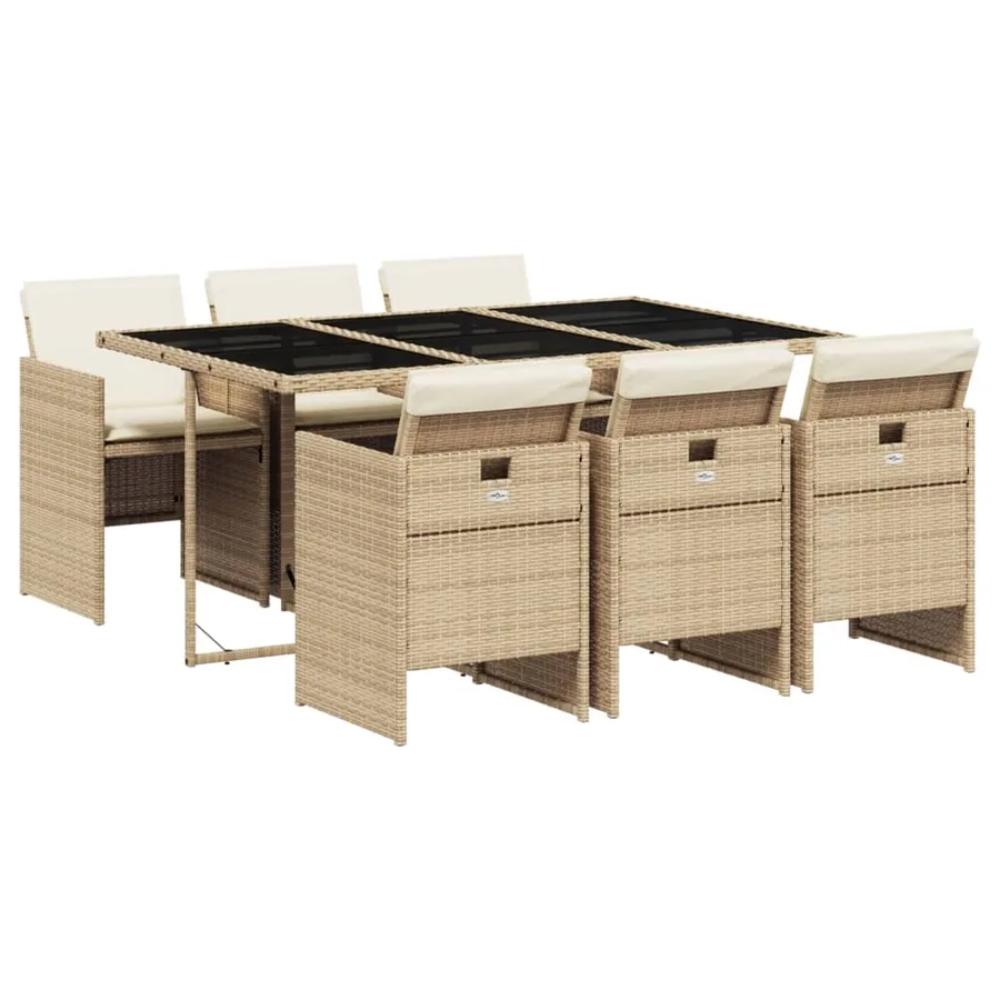 Ensemble à manger de jardin et coussins 7 pcs beige poly rotin - 2