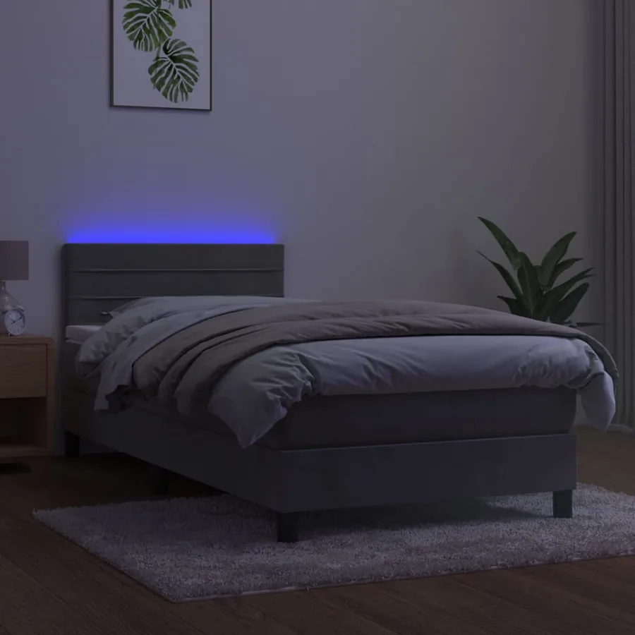 Sommier à lattes de lit avec matelas LED Gris clair 100x200 cm - 4