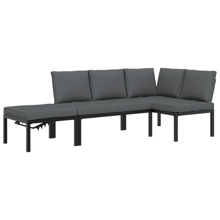 Salon de jardin 3 pcs avec coussins noir aluminium - 2