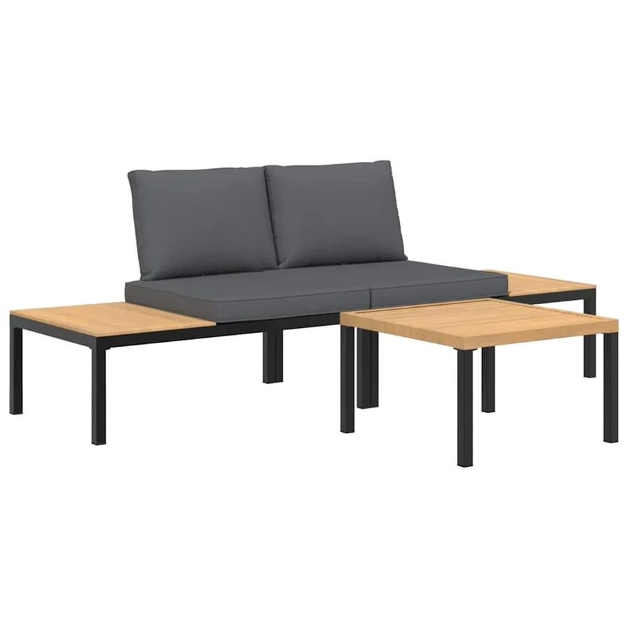 Salon de jardin 3 pcs avec coussins noir aluminium - 2