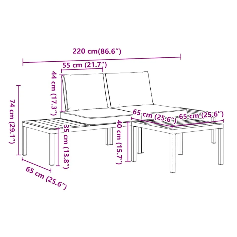 Salon de jardin 3 pcs avec coussins noir aluminium - 7