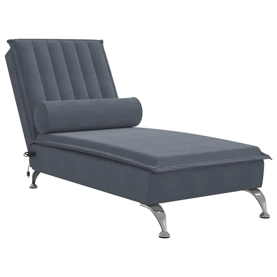Chaise longue de massage avec traversin gris foncé velours - 2