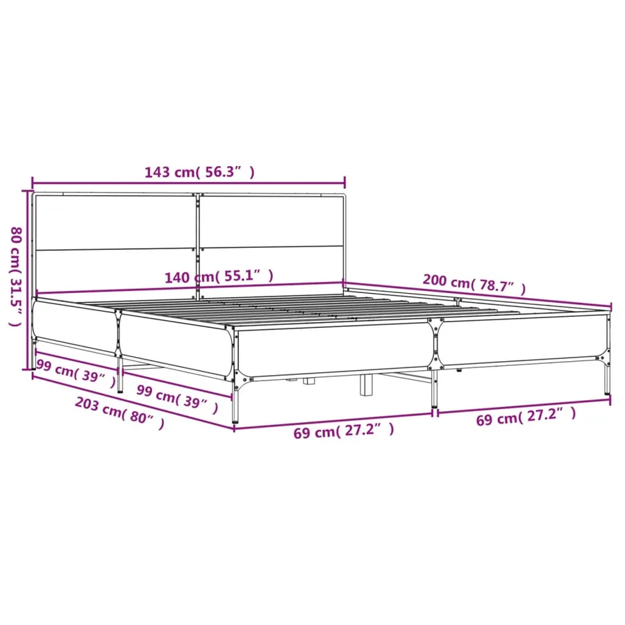 Cadre de lit sans matelas chêne marron 140x200 cm - 9