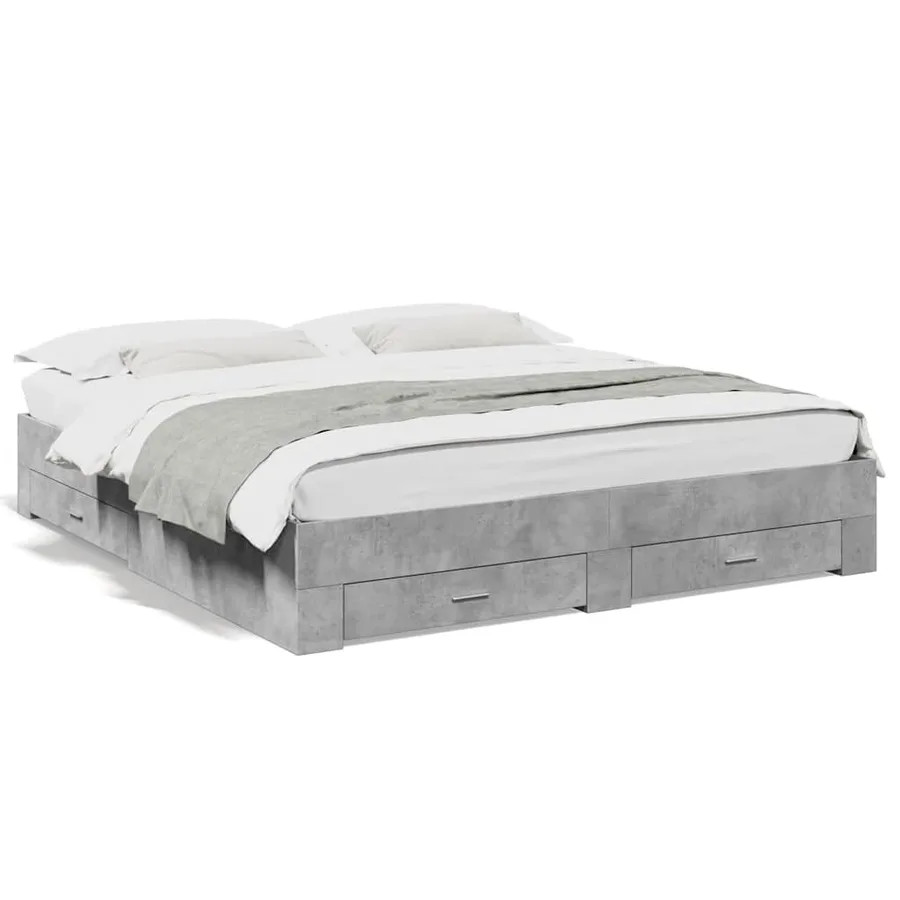 Cadre de lit avec tiroirs sans matelas gris béton 180x200 cm - 2