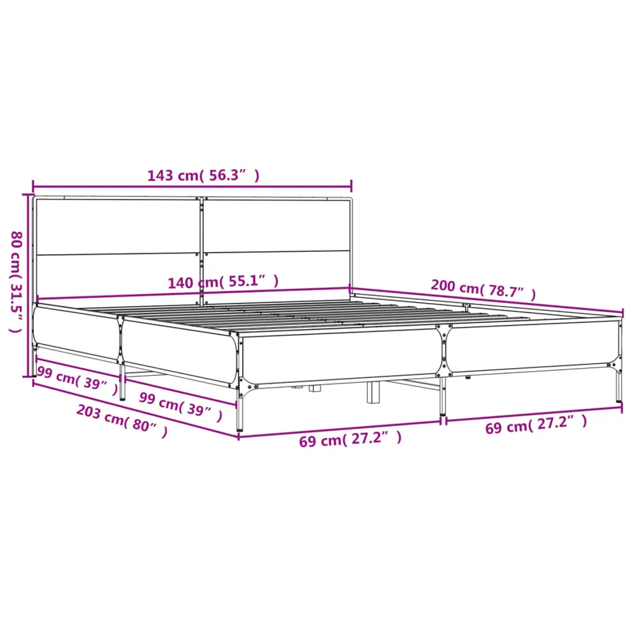 Cadre de lit sans matelas noir 140x200 cm - 9