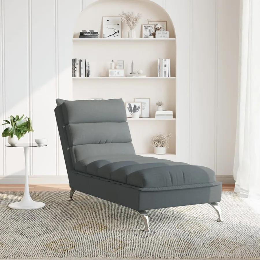 Chaise longue avec coussins gris foncé tissu - 3