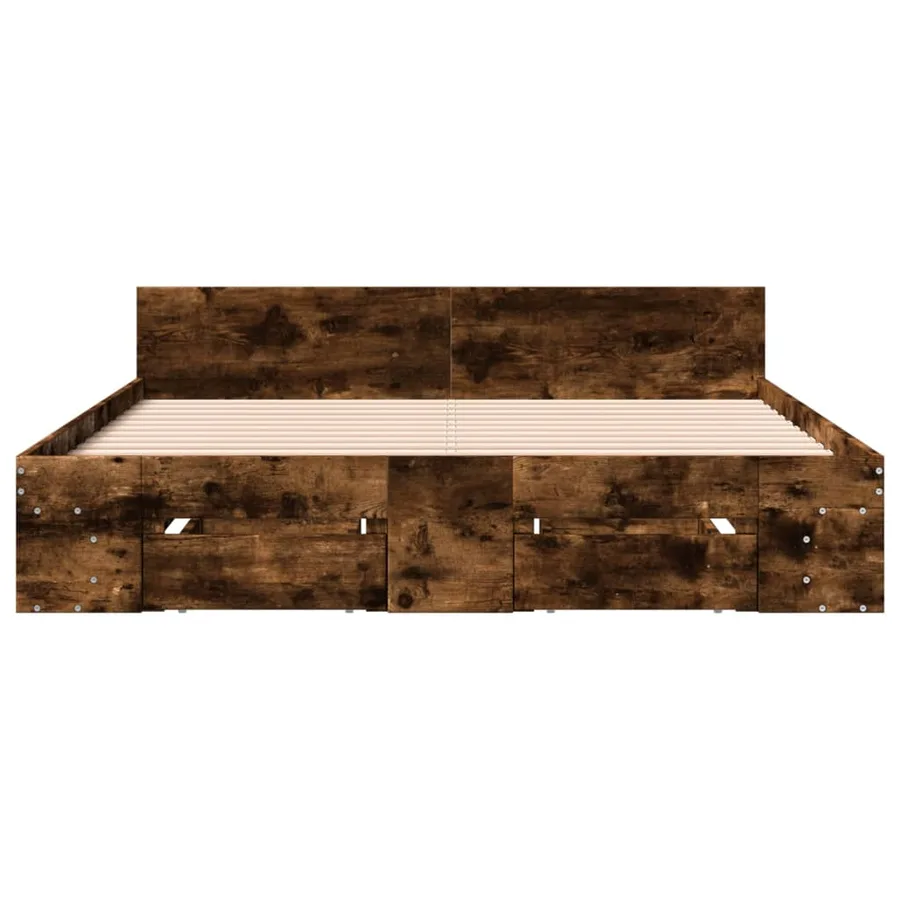 Cadre de lit avec tiroirs sans matelas chêne fumé 150x200 cm - 4