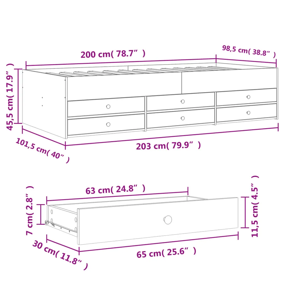 Lit de jour avec tiroirs sans matelas chêne sonoma 100x200 cm - 10