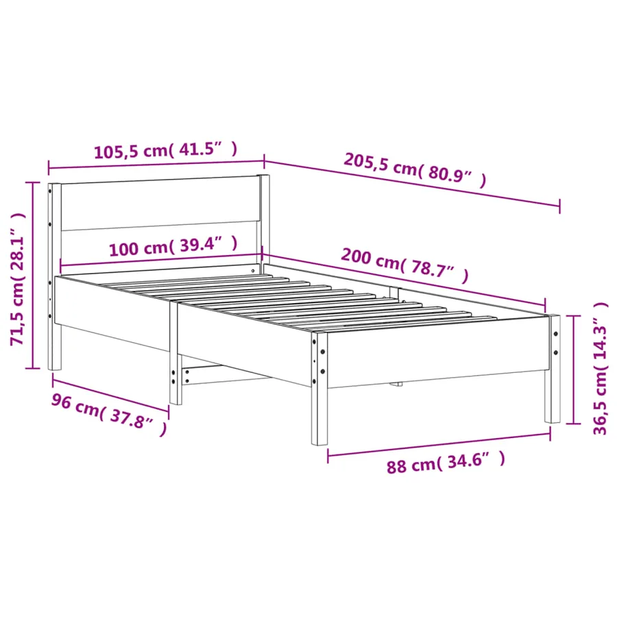 Cadre de lit sans matelas blanc 100x200 cm bois de pin massif - 9
