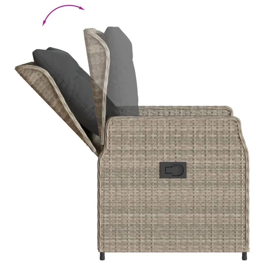 Ensemble à manger de jardin 3pcs coussins gris clair poly rotin - 5