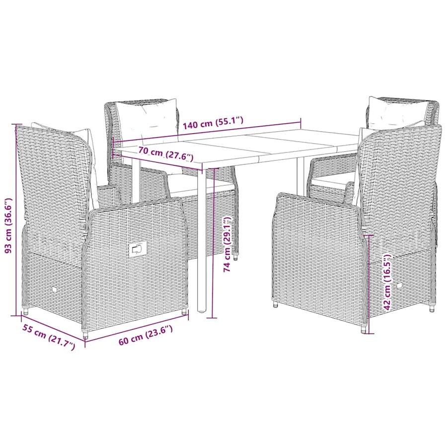 Ensemble à manger de jardin coussins 5pcs Noir Résine tressée - 8