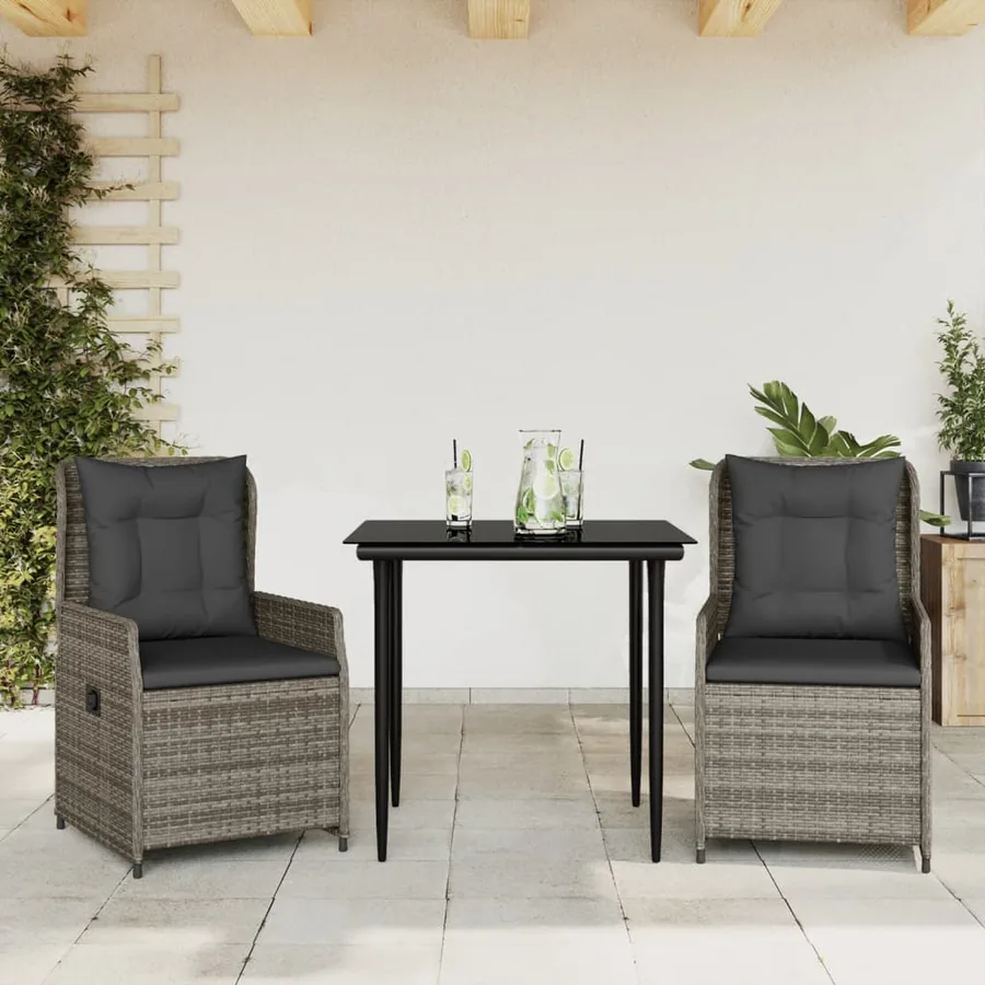 Ensemble à manger de jardin 3 pcs coussins gris résine tressée
