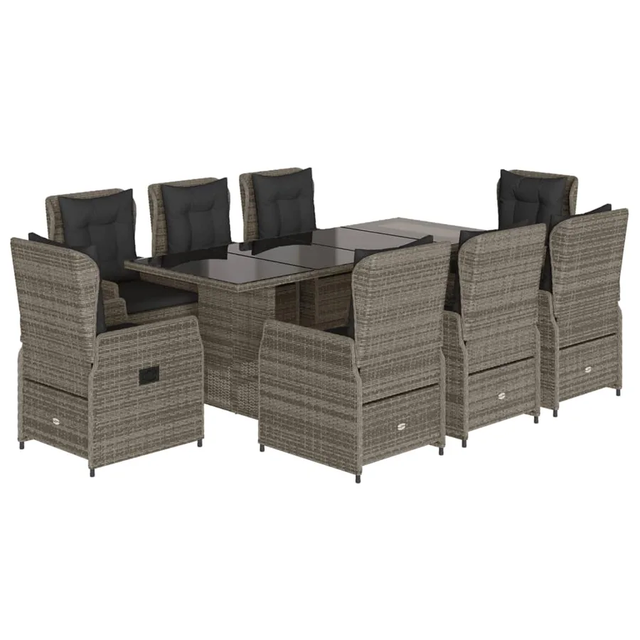 Ensemble à manger de jardin 9 pcs coussins gris résine tressée - 2