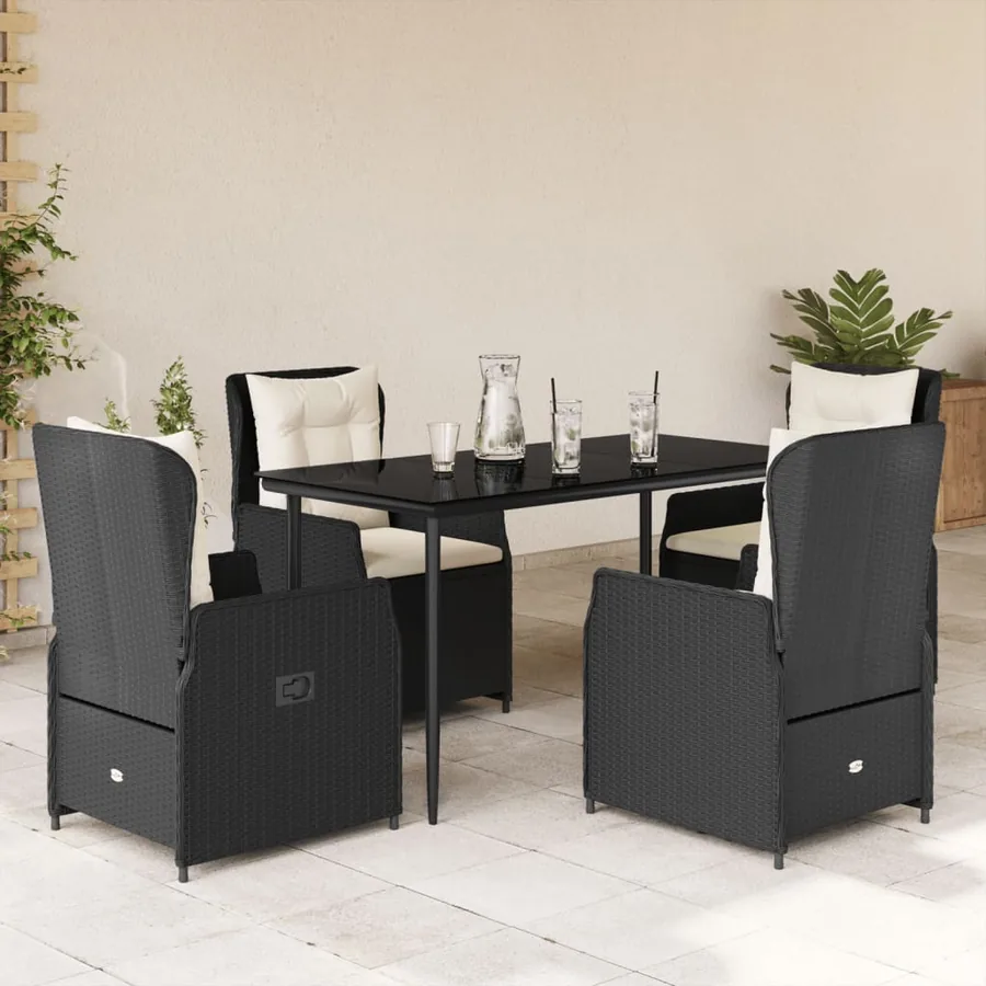 Ensemble à manger de jardin coussins 5pcs Noir Résine tressée