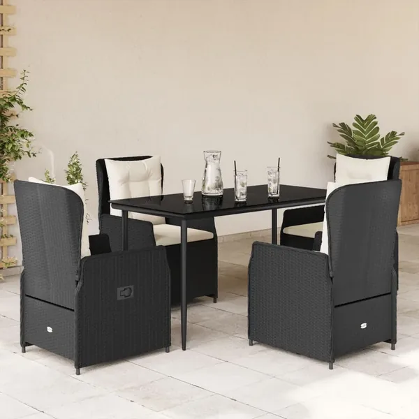 Ensemble à manger de jardin coussins 5pcs Noir Résine tressée