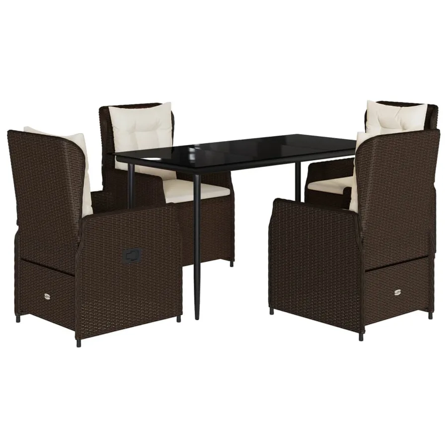 Ensemble à manger de jardin 5 pcs et coussins marron poly rotin - 2