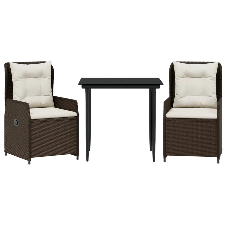 Ensemble à manger de jardin 3 pcs et coussins marron poly rotin - 2