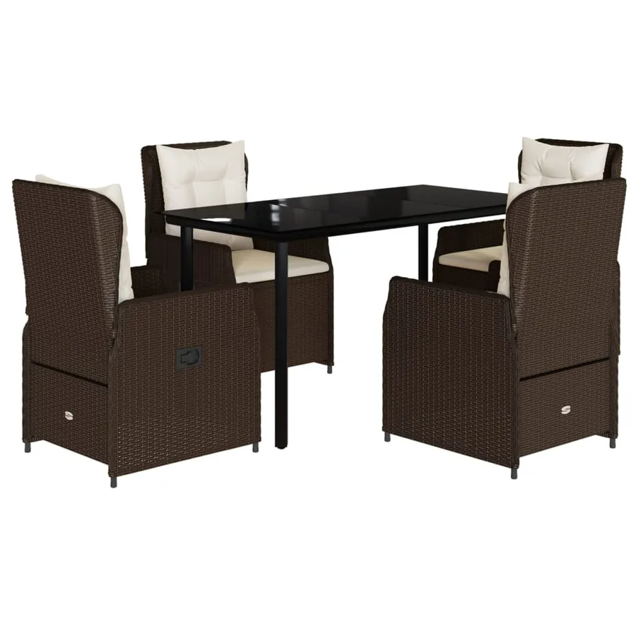 Ensemble à manger de jardin 5 pcs et coussins marron poly rotin - 2