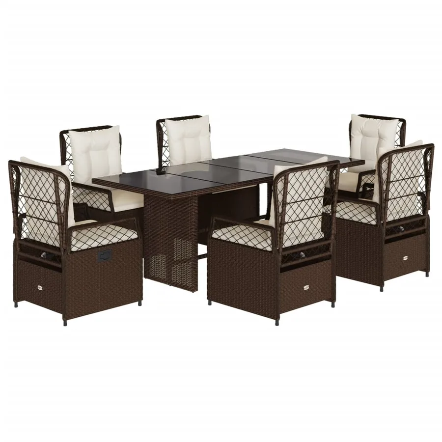 Ensemble à manger de jardin et coussins 7 pcs marron rotin - 2