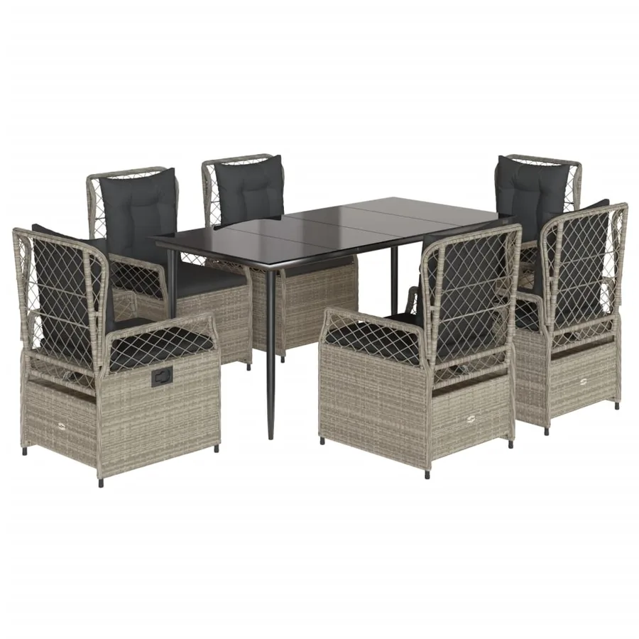 Ensemble à manger de jardin et coussins 7 pcs gris clair rotin - 2