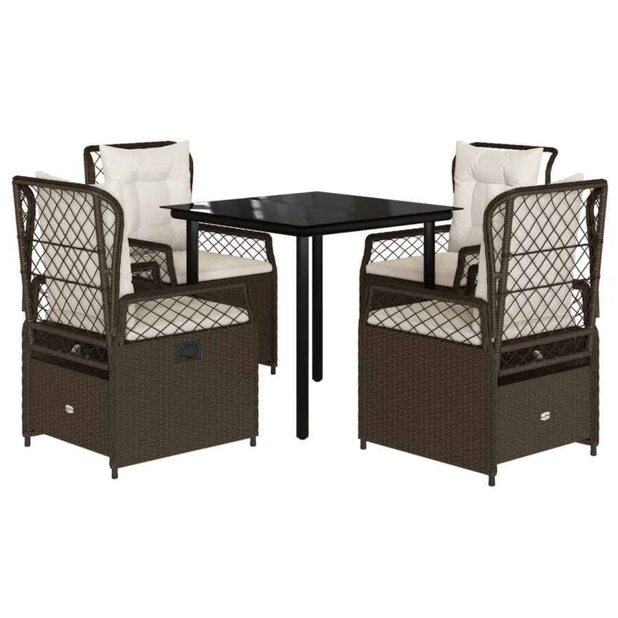 Ensemble à manger de jardin 5 pcs et coussins marron poly rotin - 2
