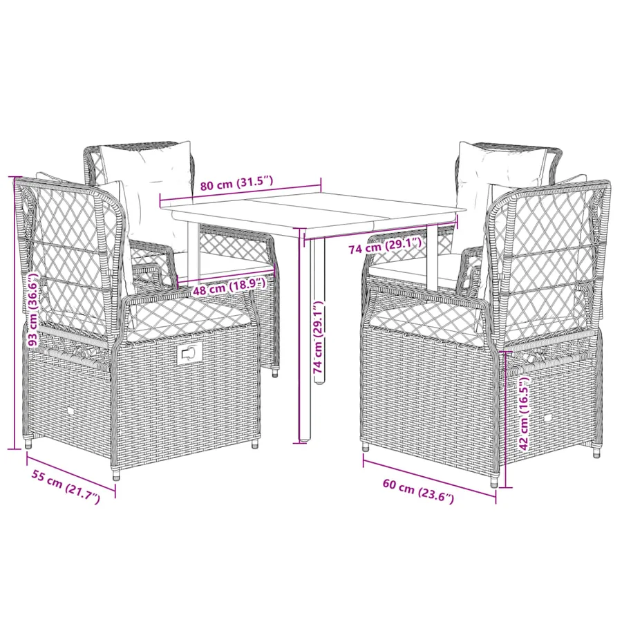 Ensemble à manger de jardin 5 pcs et coussins marron poly rotin - 8