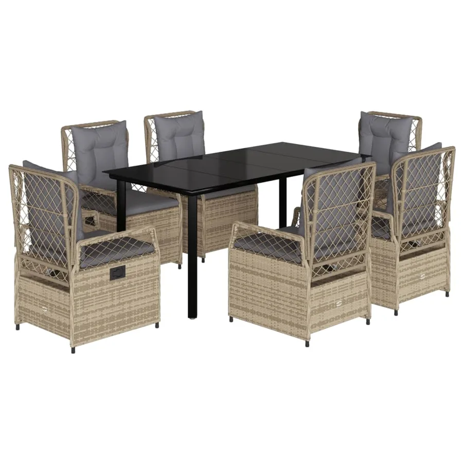 Ensemble à manger de jardin et coussins 7 pcs beige poly rotin - 2