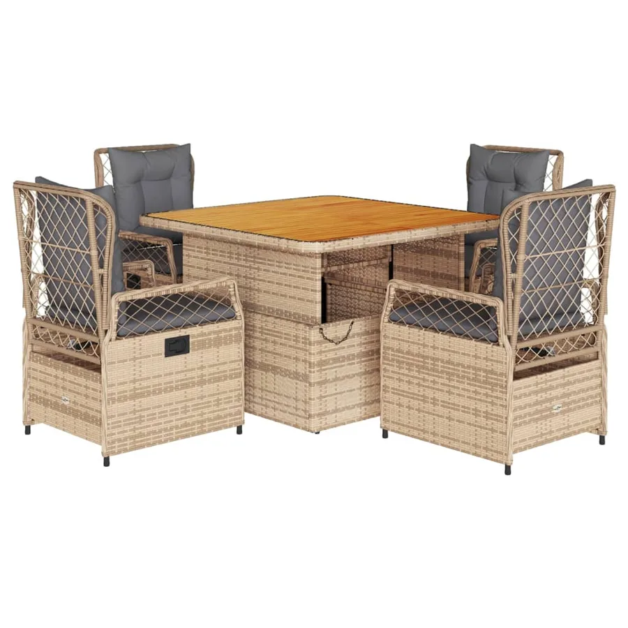 Ensemble à manger de jardin avec coussins 5pcs Beige poly rotin - 2