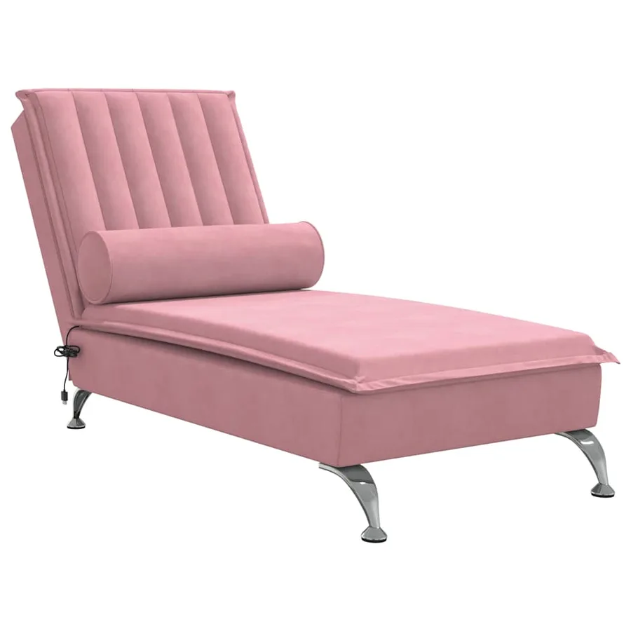 Chaise longue de massage avec traversin rose velours - 2