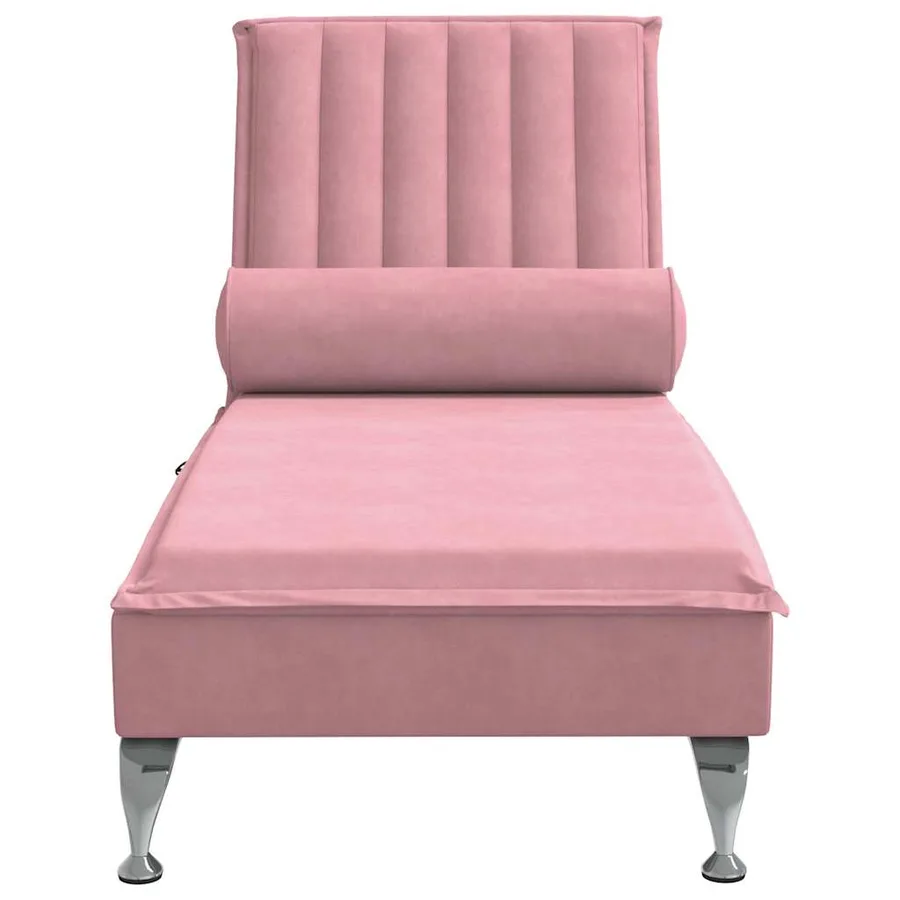 Chaise longue de massage avec traversin rose velours - 4