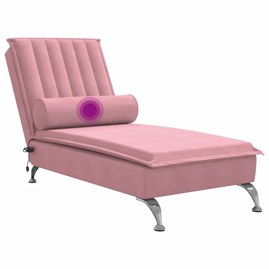 Chaise longue de massage avec traversin rose velours - 7