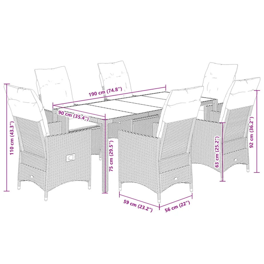 Ensemble à manger de jardin 9pcs coussins noir résine tressée - 7