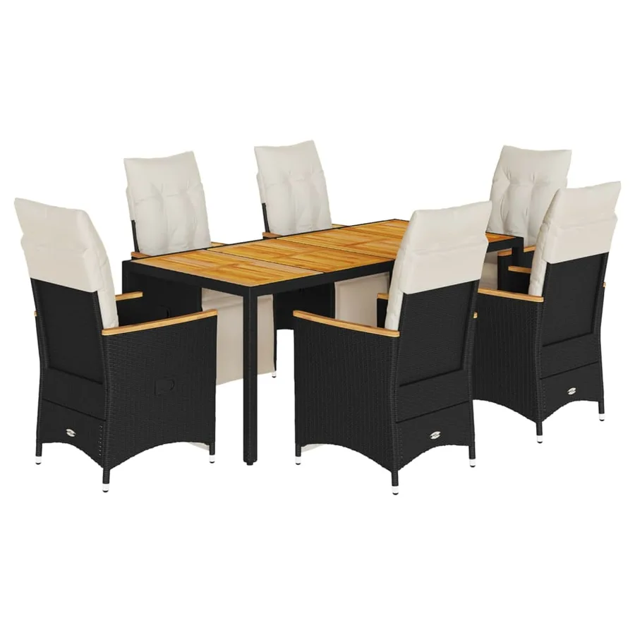 Ensemble de bistro de jardin 7 pcs coussins noir poly rotin - 2