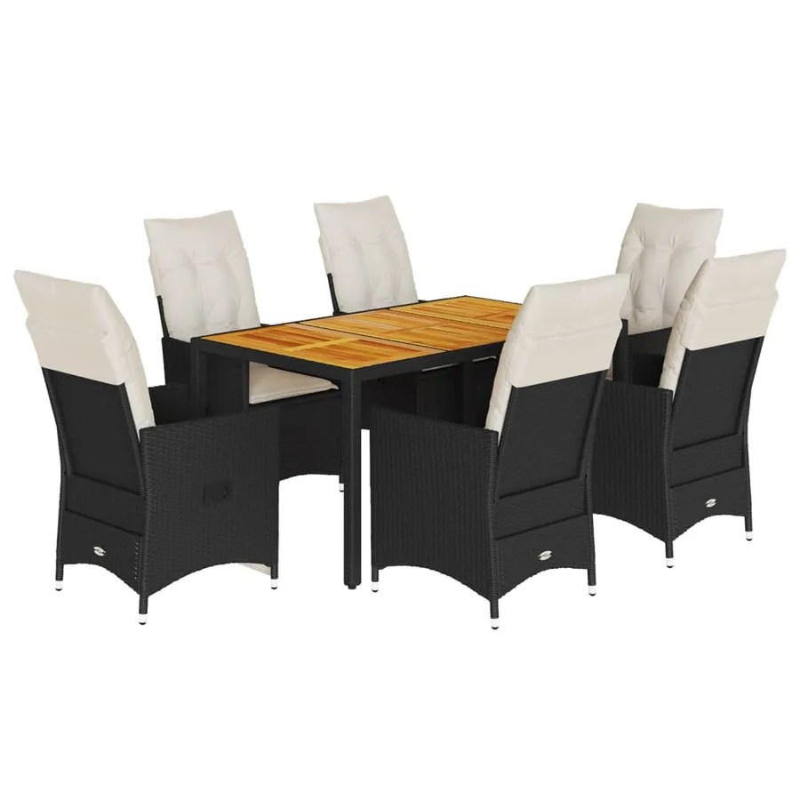 Ensemble à manger de jardin coussins 7pcs Noir Résine tressée - 2