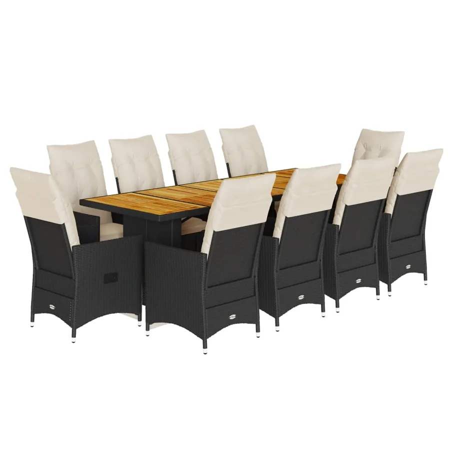 Ensemble de bistro de jardin 11 pcs coussins noir poly rotin - 2