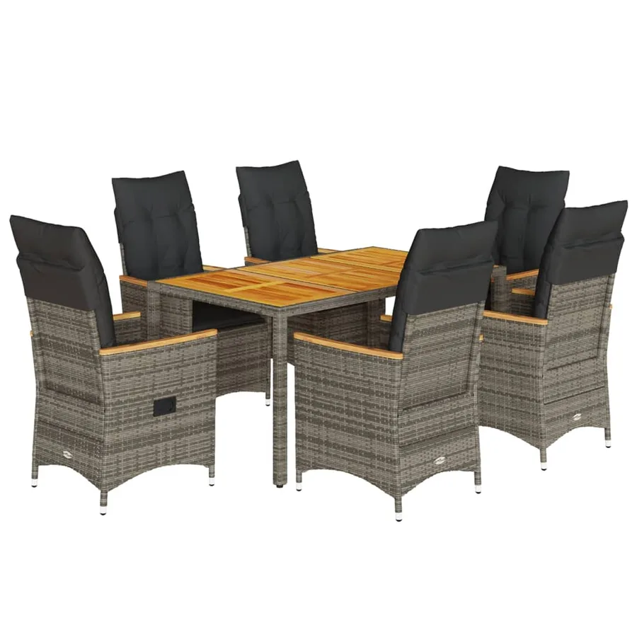 Ensemble à manger de jardin et coussins 7 pcs gris rotin - 2