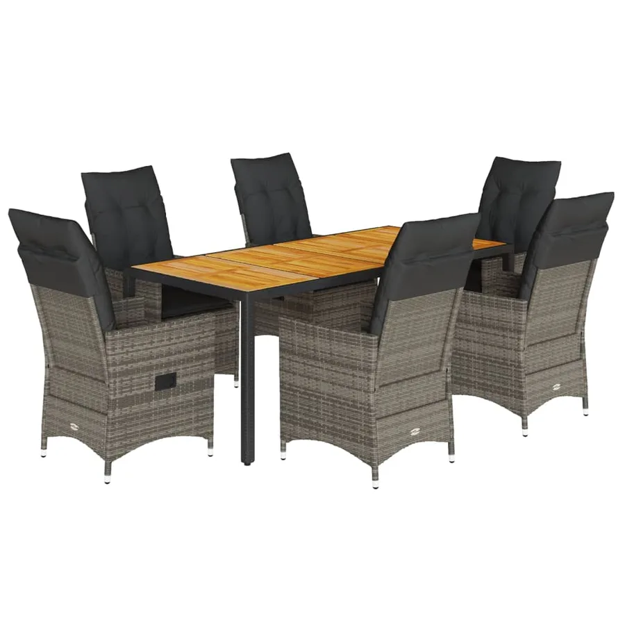 Ensemble à manger de jardin et coussins 7 pcs gris rotin - 2