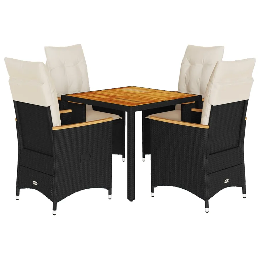 Ensemble à manger de jardin coussins 5pcs Noir Résine tressée - 2