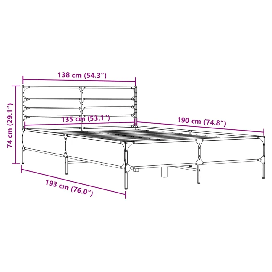 Cadre de lit sans matelas chêne fumé 135x190 cm - 9