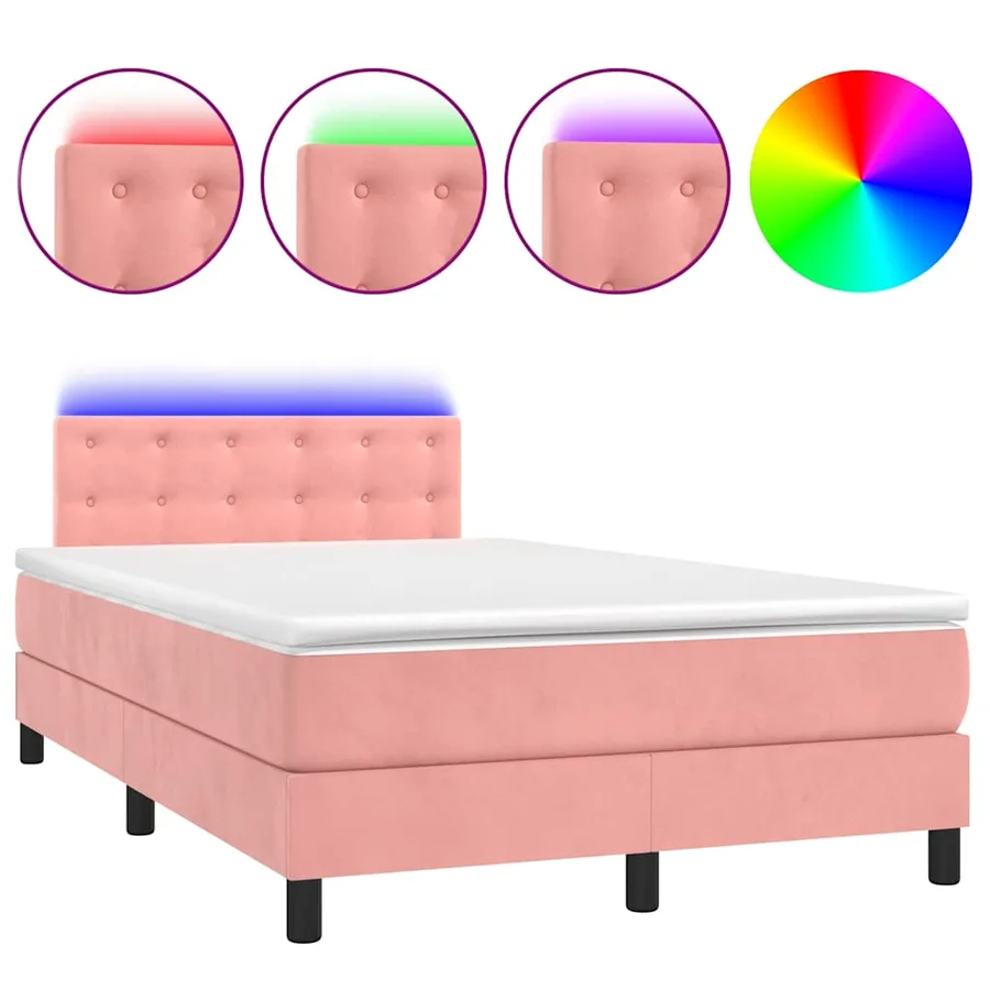 Sommier à lattes de lit et matelas LED rose 120x190 cm velours - 2