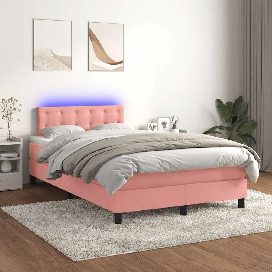 Sommier à lattes de lit et matelas LED rose 120x190 cm velours - 5