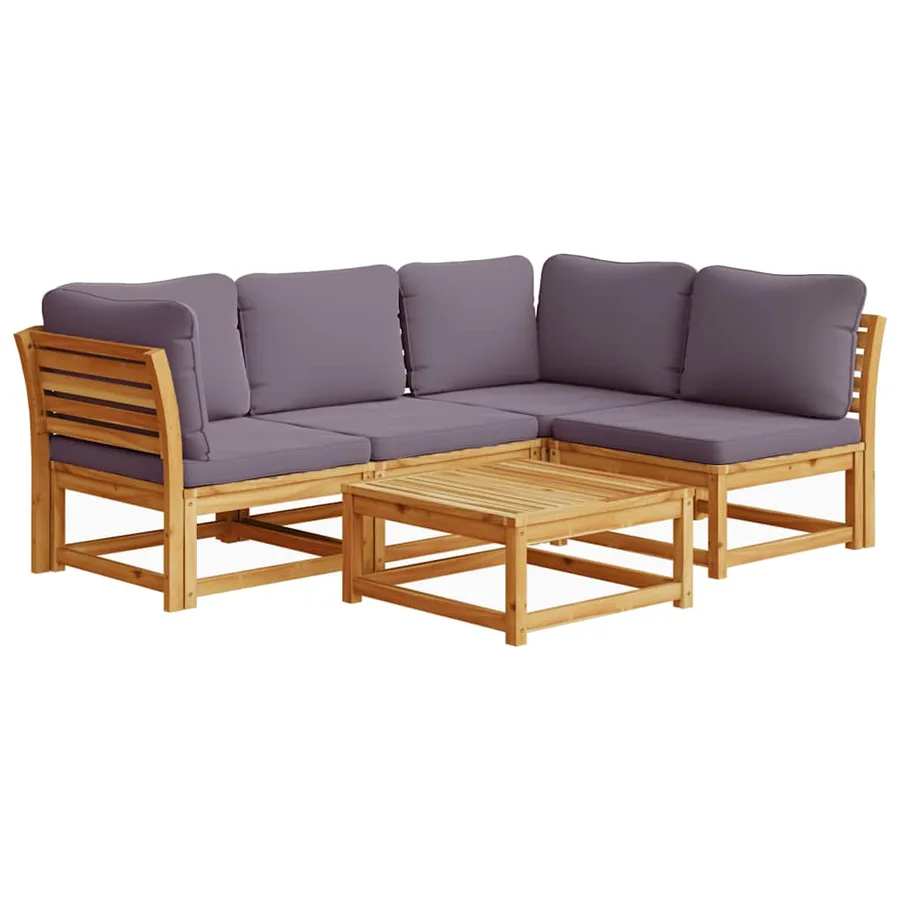 Salon de jardin avec coussins 5 pcs Bois d'acacia solide - 2