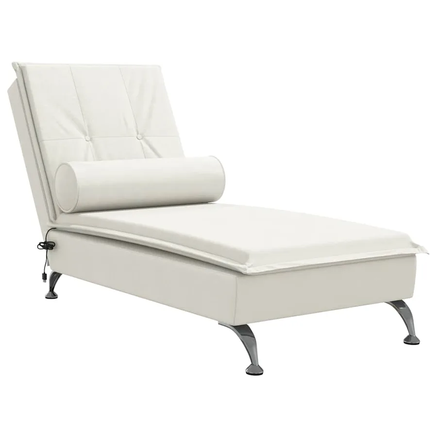 Chaise longue de massage avec traversin crème velours - 2